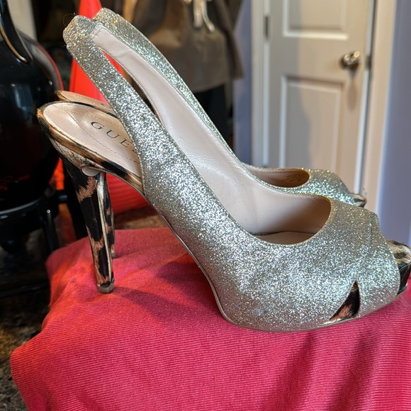 Gold and leopard guess heels great condition worn twice - Picture 2 of 5
